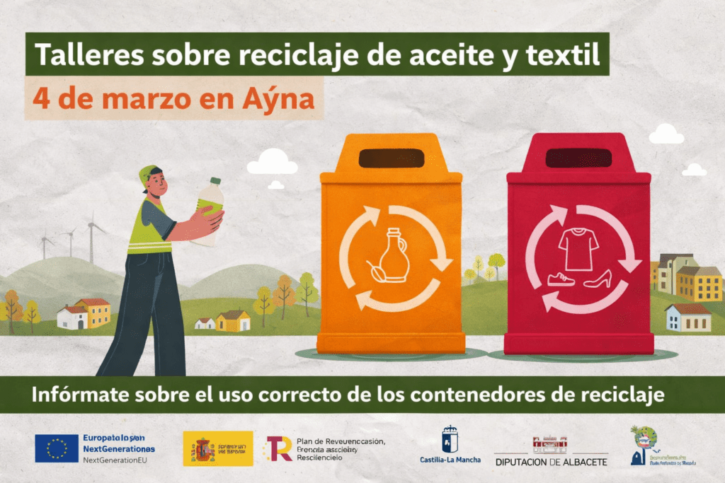 Aýna acogerá talleres informativos sobre reciclaje de aceite y textil el próximo 4 de marzo